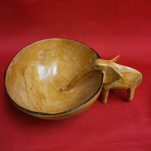 Vintage Wooden Handmade Elephant Bowl Dish Wood Carving